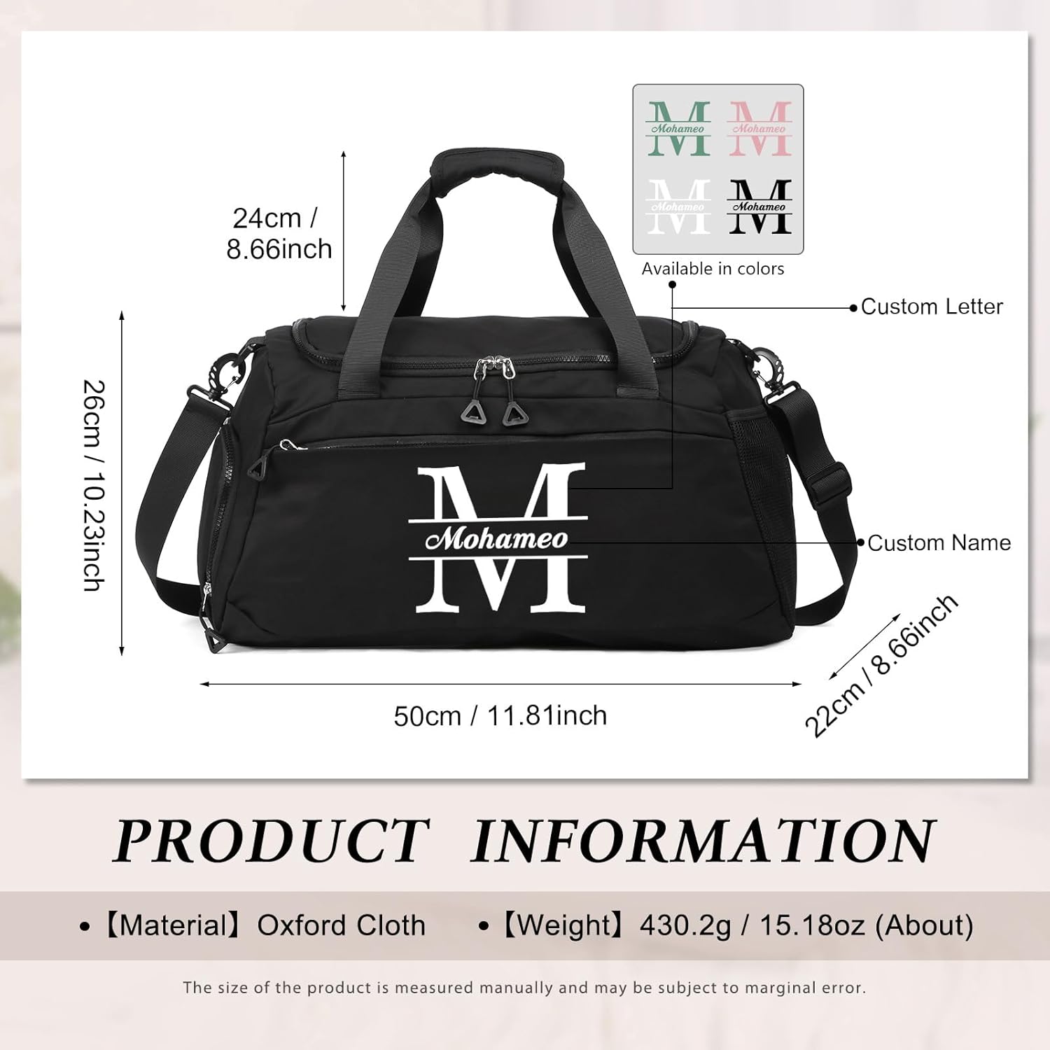 Skiennix Personalized Travel Duffel Bag - Custom Letter Oxford Cloth Gym Bag with Wet Pockets | Ideal for Men & Women