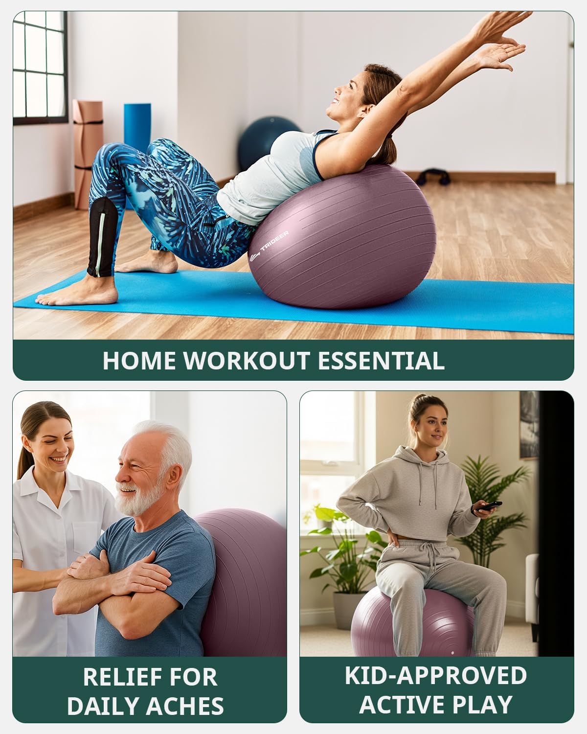 Trideer Exercise Ball - Stability Ball for Yoga, Pilates & Core Training | Office Seating & Balance Chair