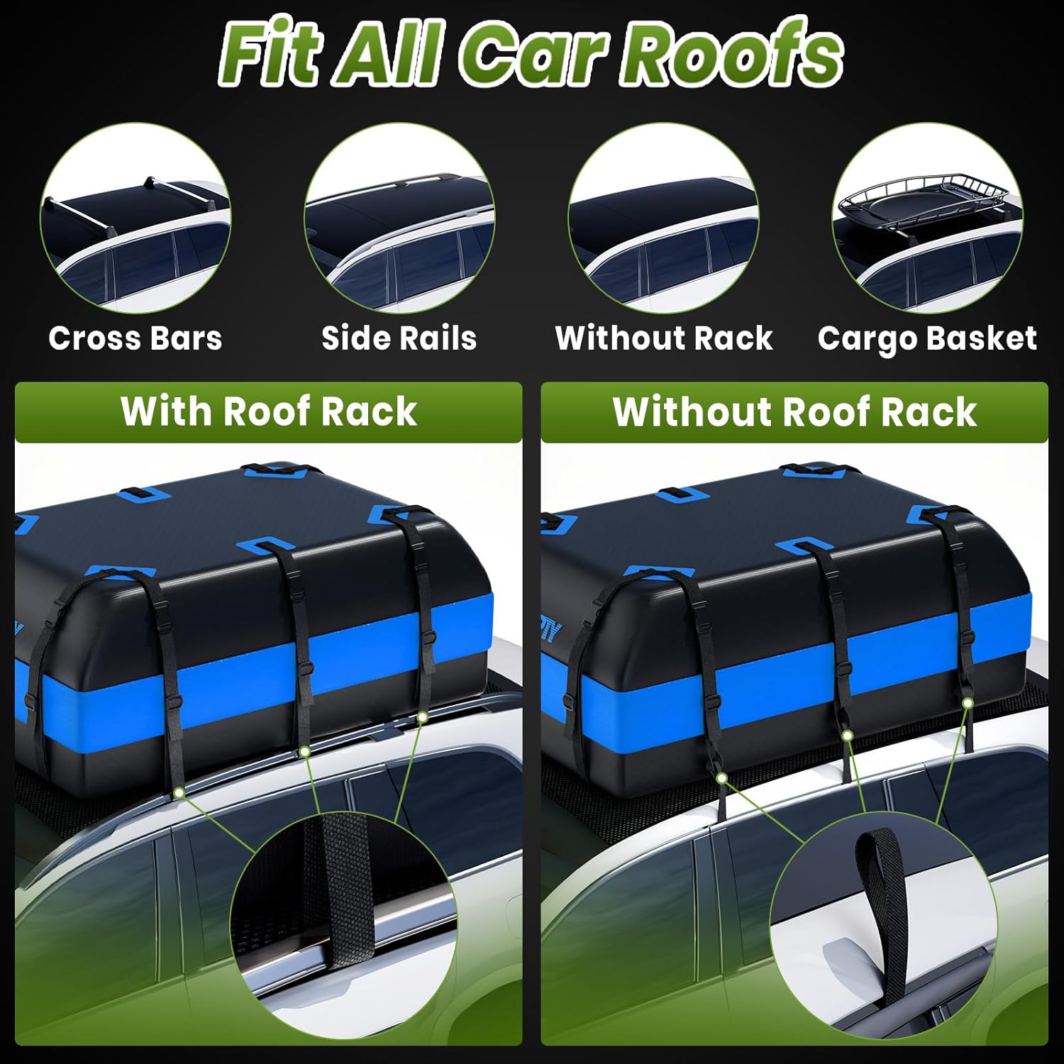 Skiennix 23 Cubic Feet Rooftop Cargo Bag - Waterproof Soft Luggage Carrier for All Vehicles | Blue