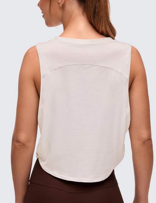CRZ YOGA Pima Cotton Tank Top for Women - Loose Sleeveless Workout Shirt | Athletic Gym Crop Top