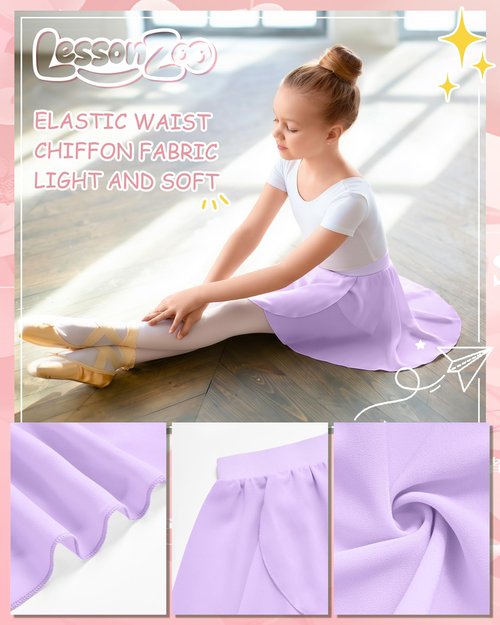 LessonZoo 3 Pack Girls Ballet Skirts for 2-12y Toddler Dance Skirt Ballet Chiffon Skirt with Elastic Waist Practice Dancewear(Light Purple,Rose Red, Light Pink,6-8 Years)