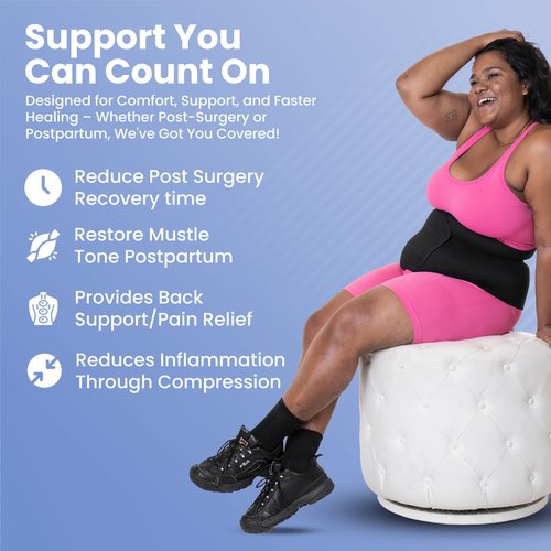 QORE LOGIQ Plus Size Abdominal Binder Post Surgery - C Section Belly Binder, Postpartum Belly Band, Adjustable 12" Compression Wrap for Stomach & Hernia Belt, Black 4XL (Black, XXXX-Large)