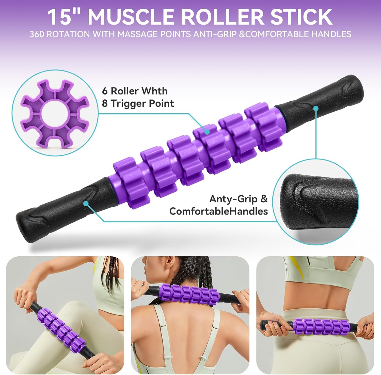 Skiennix 5-in-1 Foam Roller Set - High Density Deep Tissue Massager for Full Body Therapy (Purple)