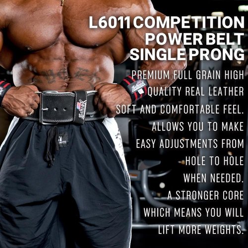 Schiek Sports Model 6011 Single Hook Competition Power Belt - Weightlifting Belt with Stainless Steel Belt Buckle - Suede Leather Powerlifting Belt