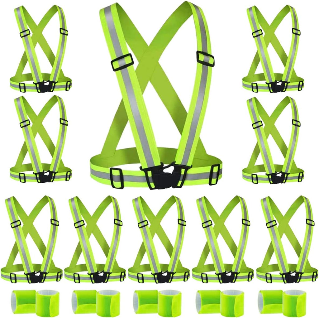 Skiennix Reflective Running Vests - 10 Pack High Visibility Safety Gear for Night Walking, Cycling & Jogging