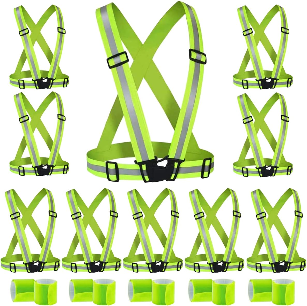 Skiennix Reflective Running Vests - 10 Pack High Visibility Safety Gear for Night Walking, Cycling & Jogging