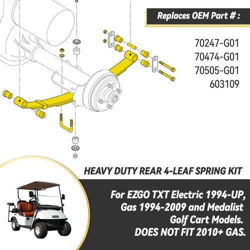 HANGKUNNEE Heavy Duty EZGO TXT Golf Cart Rear Leaf Spring Bushings & Sleeves Kit, Fits EZGO TXT 1994-Up Golf Cart - 4 Leaf