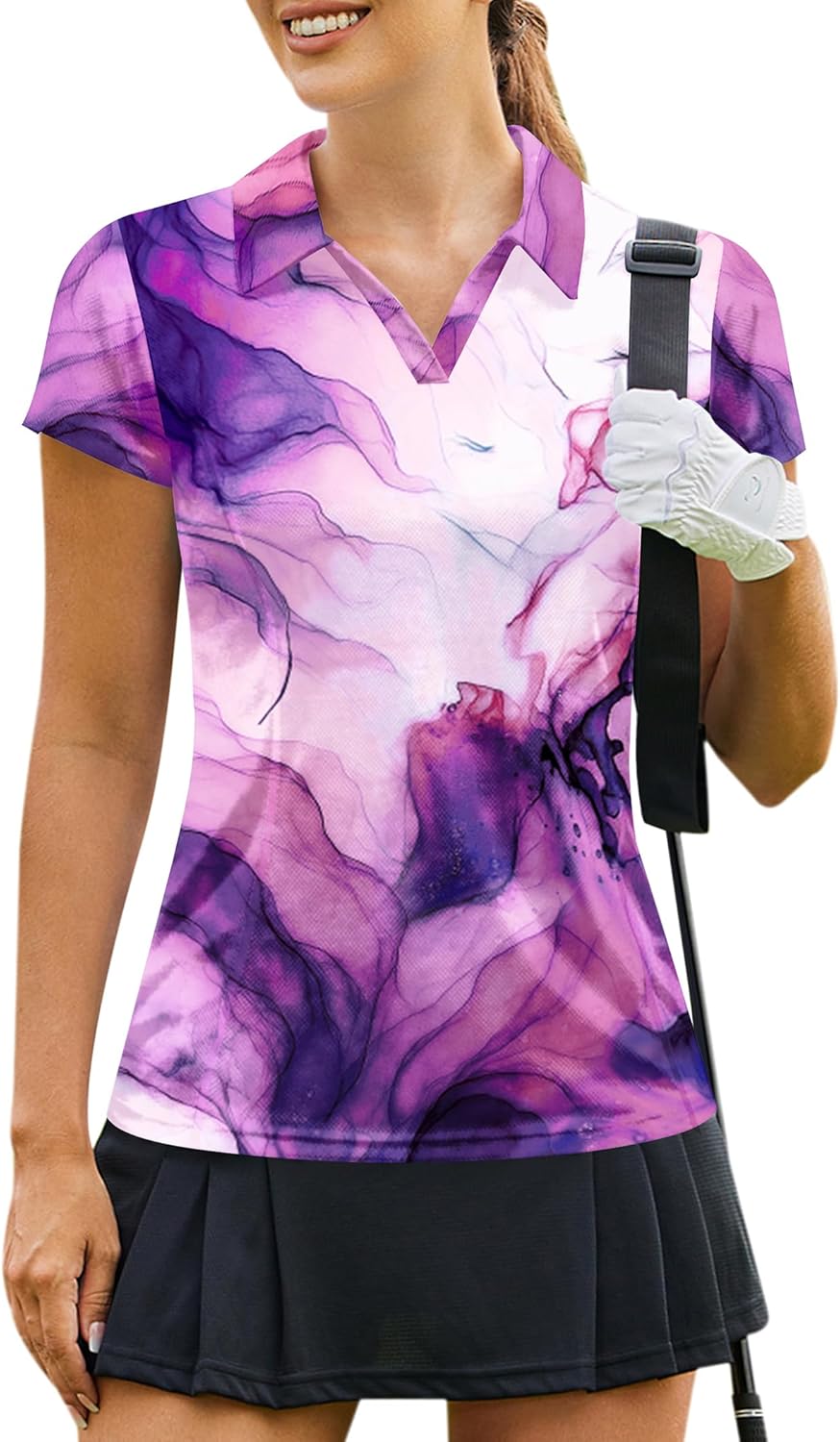 PINSPARK Women's Golf Polo Shirt - Quick Dry V-Neck Tennis Top | Short Sleeve Pickleball Outfit