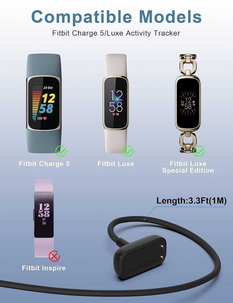 Charging Cable with Restart Button for Fitbit Charge 5 & Luxe