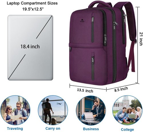 MATEIN 45L Travel Backpack for Women - Airline Approved, Water Resistant, Fits 18" Laptop | Purple