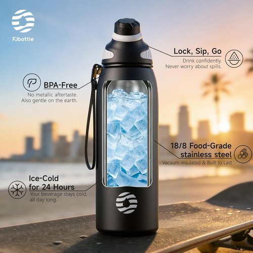 Fjbottle Insulated Stainless Steel Water Bottle - 32 Oz Leakproof Tumbler for Travel & Sports