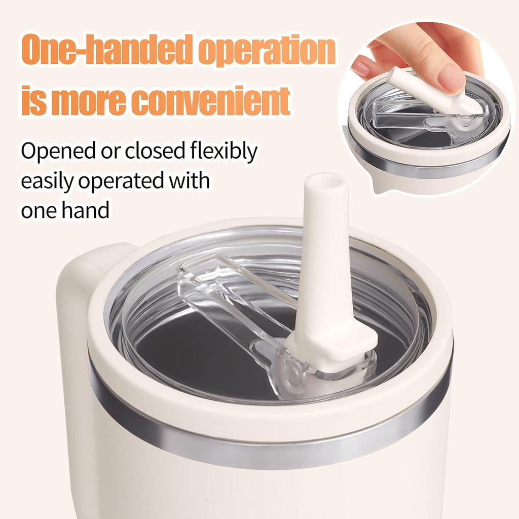 Stanley Quencher 40 oz Tumbler Lid Replacement - Leak Proof Flip Straw Cover | Cream White (2 Pack)