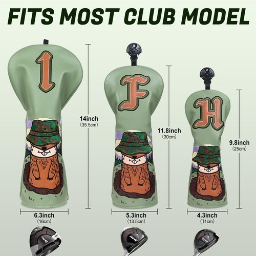 BIG TEETH Groundhog Driver Headcover Funny Gopher Driver Head Cover for 460cc Club, Woodland Golf Head Covers for Woods and Driver Pu Leather