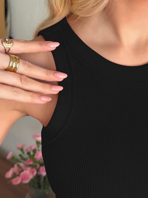 ANRABESS Sleeveless Tank Top - High Neck Racerback Ribbed Knit for Women | Casual Slim Fit Workout Shirt