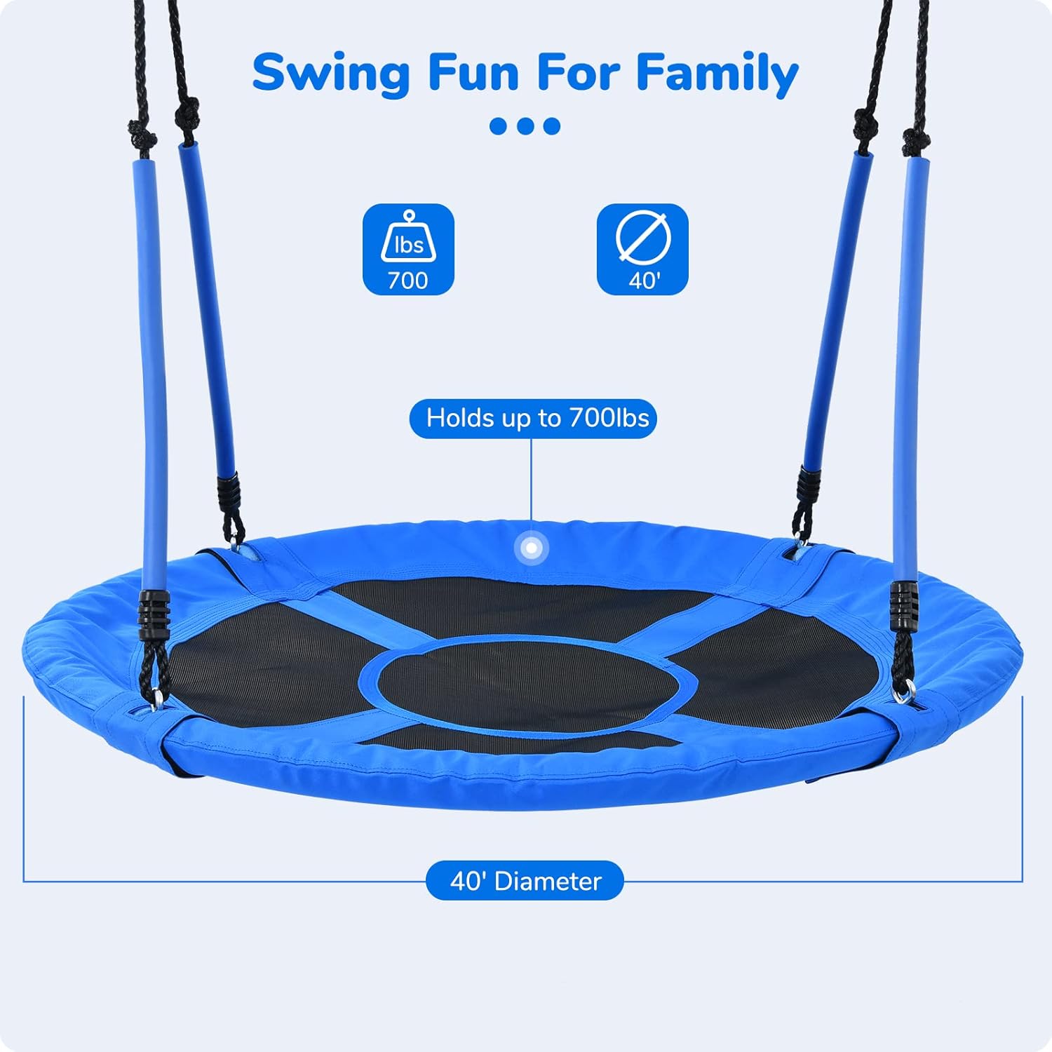 Trekassy 40" Round Tree Swing - 700lbs Capacity | Waterproof 900D Oxford with Handles & 2 Hanging Straps - Blue