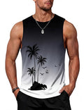 Tanihanp Men Tank Top Graphic Summer Gradient Casual Surfing Beach Tank Top Men Workout Running Swim Gym Mens Palm Tree Sleeveless Shirts XL