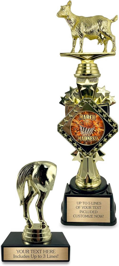 Awards4U Goat and Horse Butt Trophy Set - Personalized First and Last Place Trophies with Custom Plates