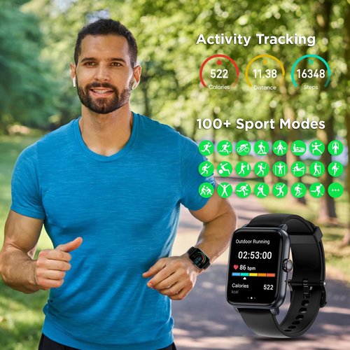 BENIO Fitness Tracker - 1.85" Smartwatch with 24/7 Heart Rate, Spo2 & Sleep Tracking | IP67 Waterproof, 100 Sports Modes