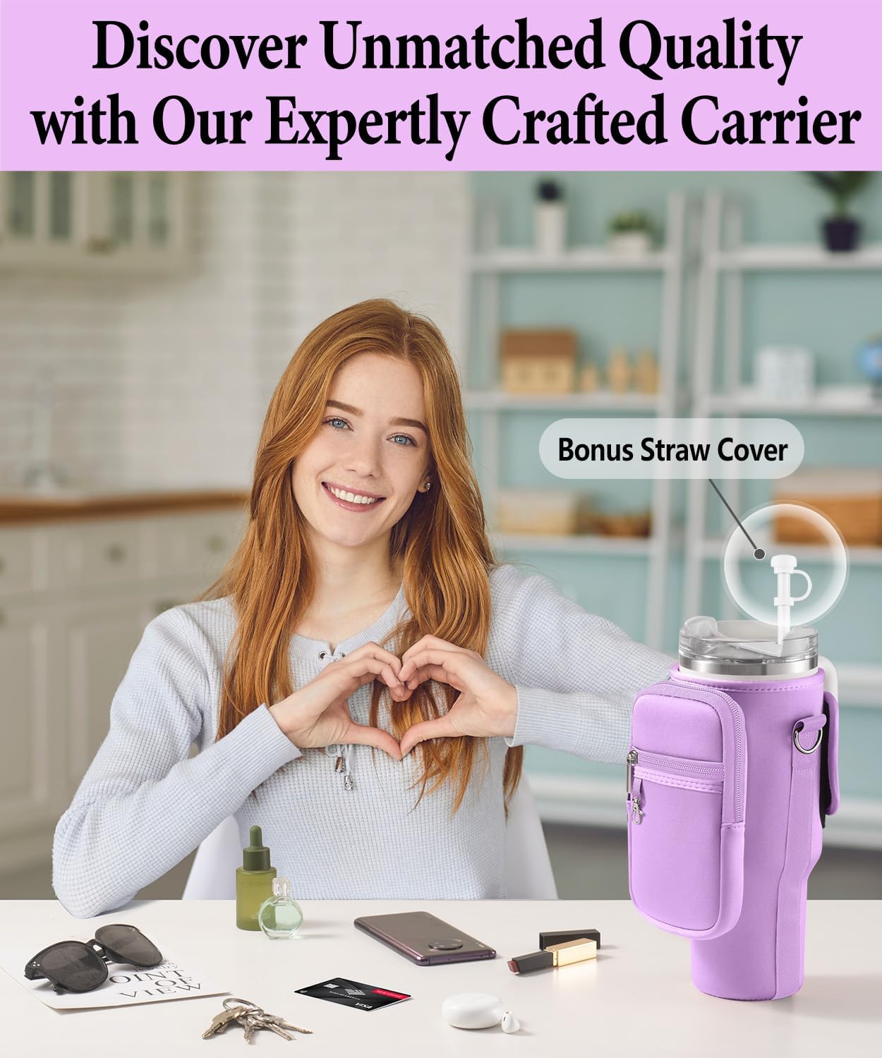 Stanley 40 oz Tumbler Carrier Bag - Phone Pocket & Adjustable Sling Sleeve Holder | Simple Modern Design