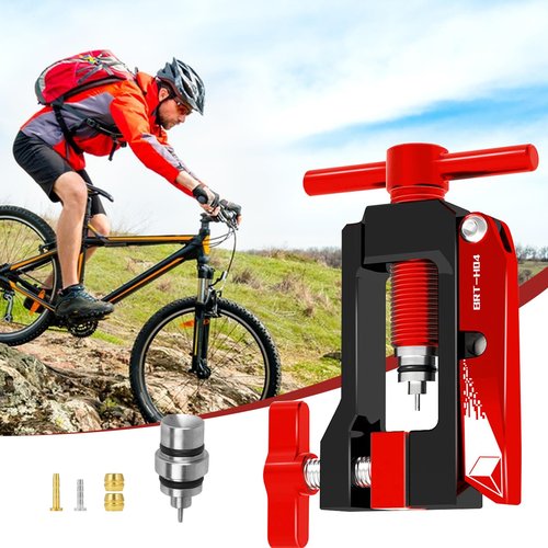 SYWAN Bicycle Needle Insertion Tool, Bike Hydraulic Brake Kit Bicycle Hydraulic Hose Fitting Insert Tool with Hydraulic Hose Cutter Needle Barb Driver Head Brake Lines Tubing Entry Device, Red