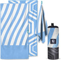 VENTURE 4TH Microfiber Beach Towel - Quick-Dry, Compact & Sand-Free | Sky Blue Stripes, 35x78 Inches
