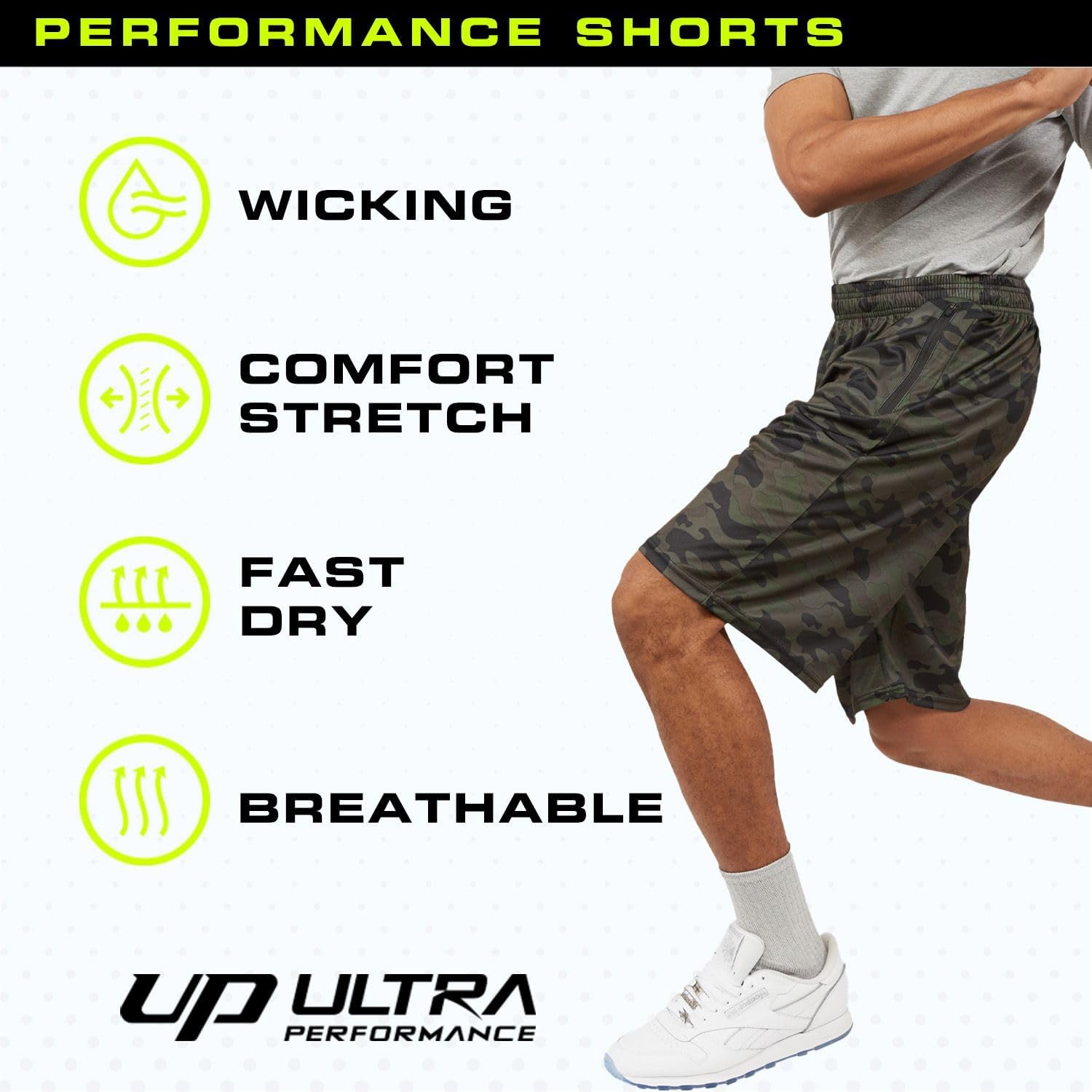 Ultra Performance Men's Athletic Running Shorts - 5 Pack Loose Fit Gym & Basketball Shorts with Zippered Pockets
