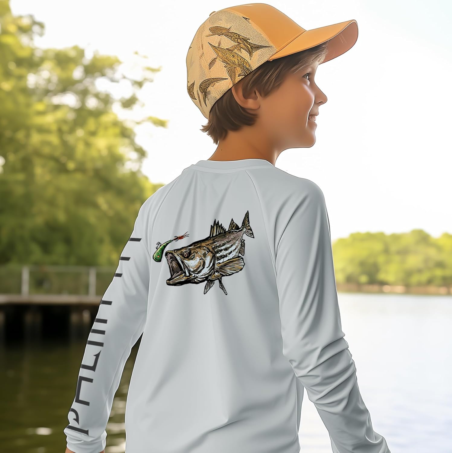 Palmyth Boys Fishing Shirt - Youth Long Sleeve T-Shirt with UPF 50+ Sun Protection