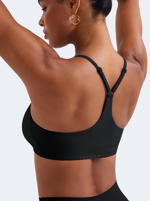 YEOREO Y Back Sports Bras for Women Padded Racerback Bra Paisely Light Impact Adjustable Straps Gym Workout Tops Black M