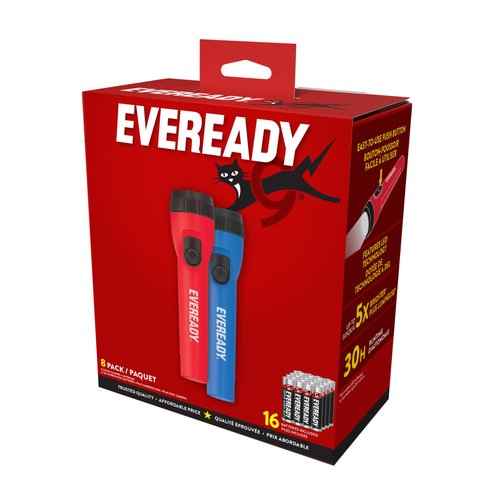 EVEREADY LED Flashlights (8-Pack), Bright Flashlights for Emergencies and Camping Gear, Flash Light with AA Batteries Included, Red/Blue (8-Pack)