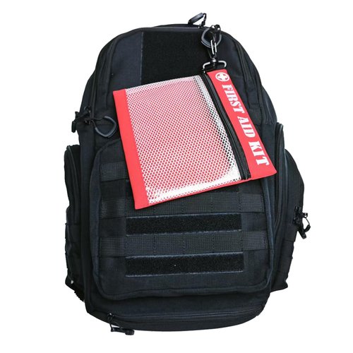 SdTacDuGe First Aid Kit Bag with Carabiner, 8.5 x 7.5 inches, Waterproof Mesh Front, Set of 3, Black Blue Red, For Travel, Home, Office, Vehicle, Camping, Outdoor (Bag Only)