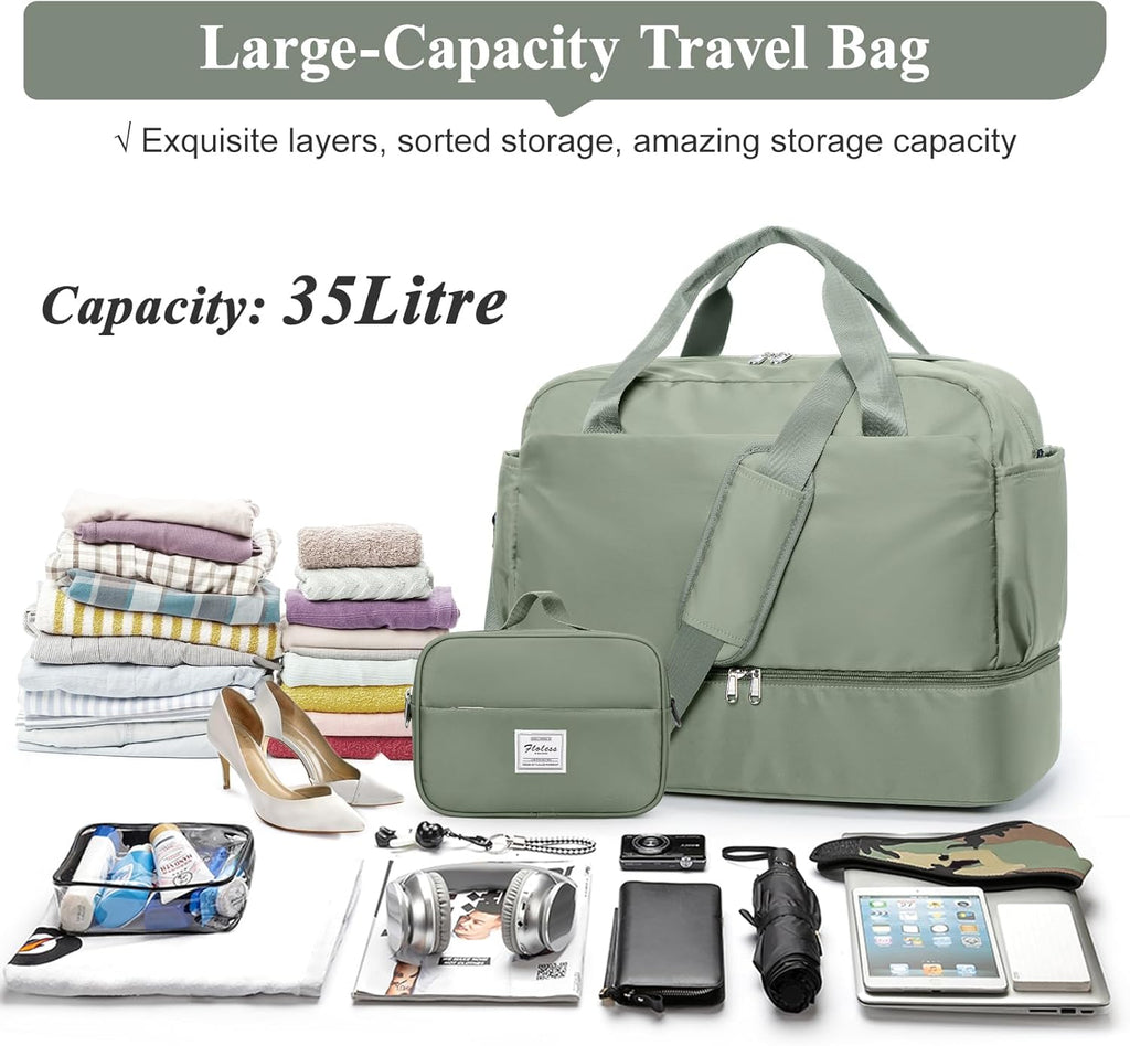 Skiennix Travel Duffel Bag for Women - Stylish Carry-On Overnight Weekender with Wet Pocket & Toiletry Bag | 18x14x8 Inches