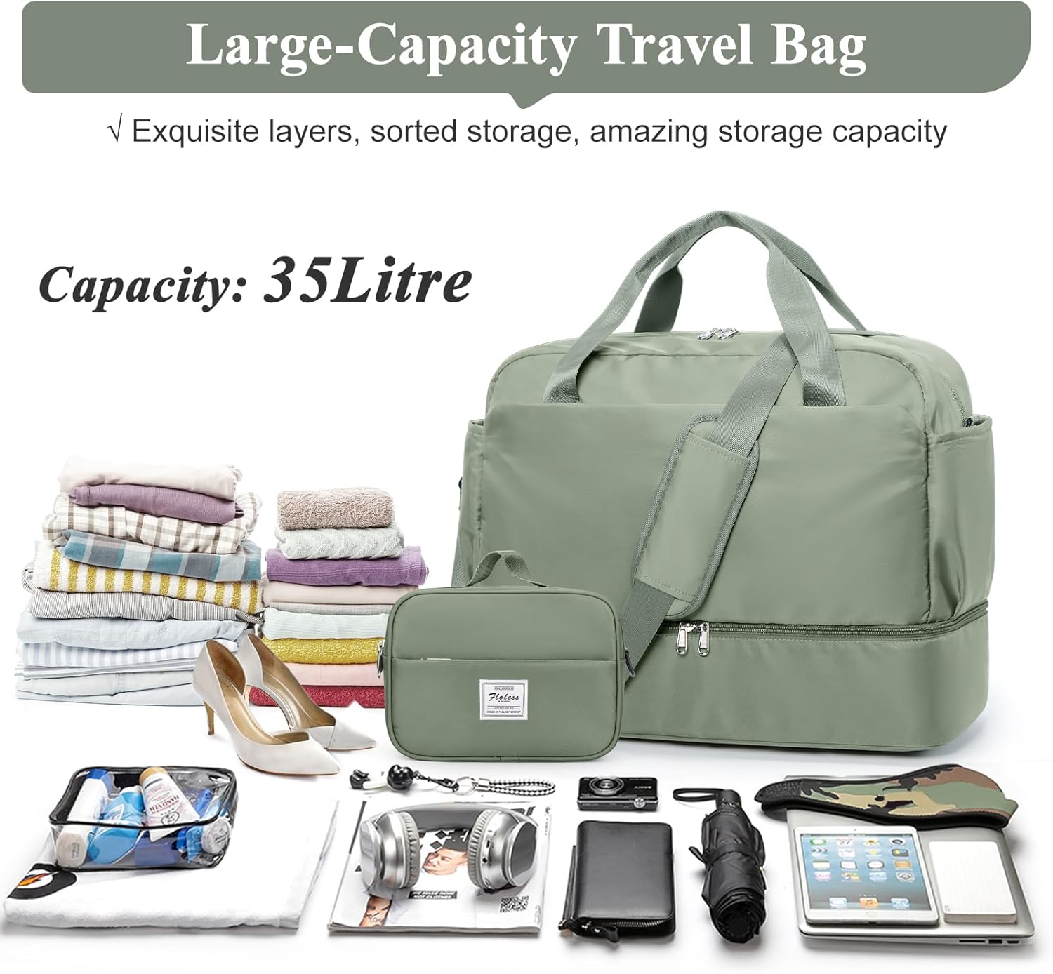 Skiennix Travel Duffel Bag for Women - Stylish Carry-On Overnight Weekender with Wet Pocket & Toiletry Bag | 18x14x8 Inches