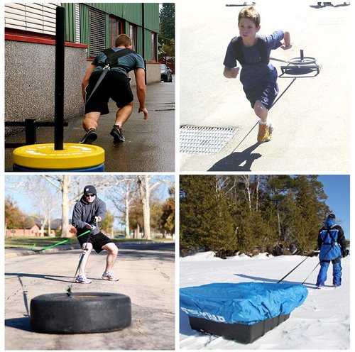 Sunsign Multi-Purpose 5-Pcs 6.6FT Sled Harness Kits Pulling Tires Sleds Parachutes for Sprinting Football Lacrosse Baseball Soccer Power Pulling Resistance Speed Agility Training