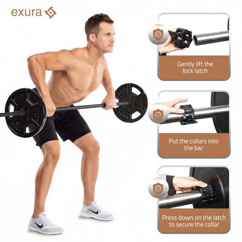 EXURA Barbell Clamp No Slip Pad for 2-Inch Olympic Weight Plates - Heavy-Duty Barbell Clamps with Quick-Release Lever, Non-Slip Grip & Durable ABS/Nylon Construction for Safe Lifting in Home Gyms