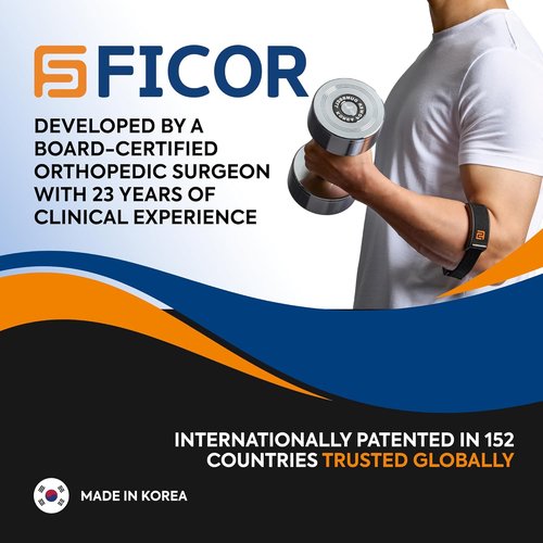 FICOR Elbow Brace - Adjustable Compression Support for Tennis & Golfers Elbow Relief | One Size Fits Most