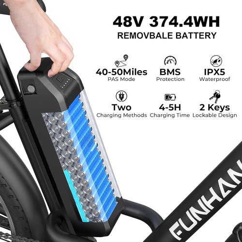 Funhang Electric Bike - 26" City Cruiser Ebike with 1000W Motor, 50 Miles Range, 7-Speed, Adjustable Stem