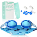 Pixel Panda Kids Swim Goggles with Fabric Strap for 3-12, Swim Pool Goggles for Boy Girls Toddler, No Hair Pulling, Blue-red