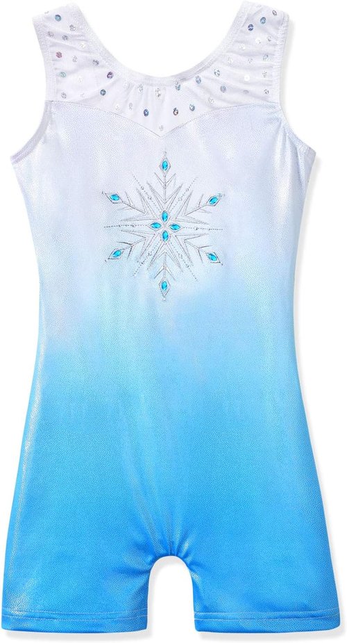 HOZIY Leotards for Girls - Sparkly Snowflake Biketard in Blue, Purple & Hot Pink | Perfect for Gymnastics