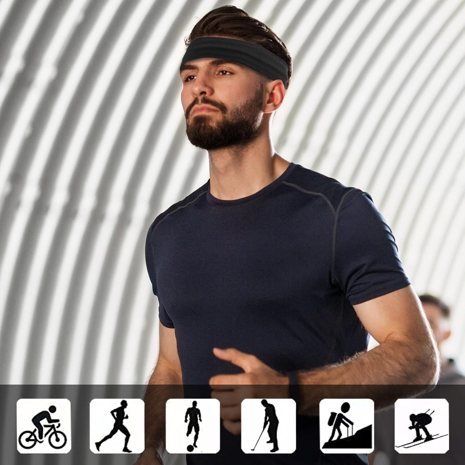 Skiennix Sport Headbands - Non-Slip Silicone Fitness Headbands for Men & Women | 5-Pack