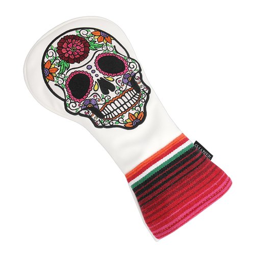 SHABIER White Golf Fairway Headcover with Rose Embroidery Sugar Skull Design for Golf Club