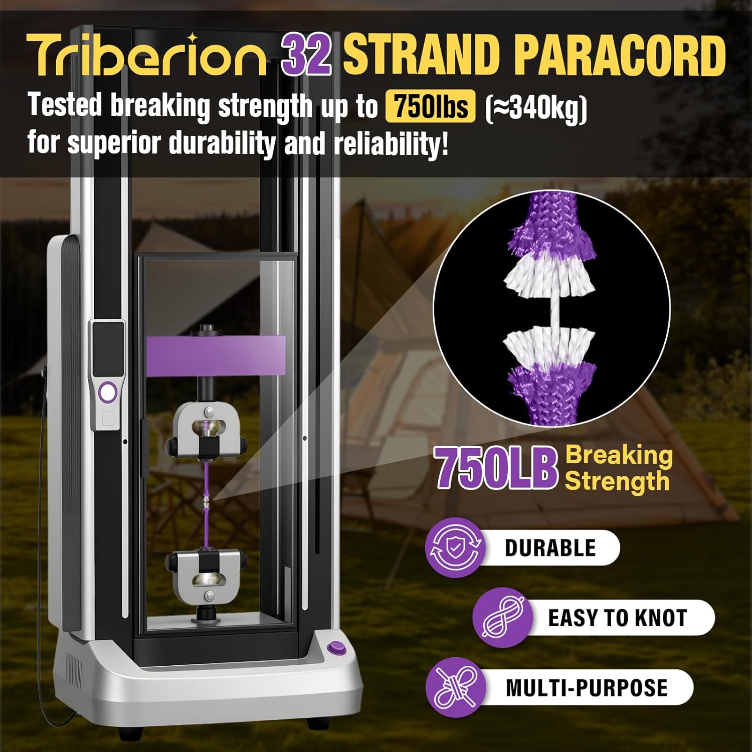 Paracord 750 lb - 1000ft 5/32" Heavy Duty Parachute Cord | Durable Survival & Camping Gear - Purple