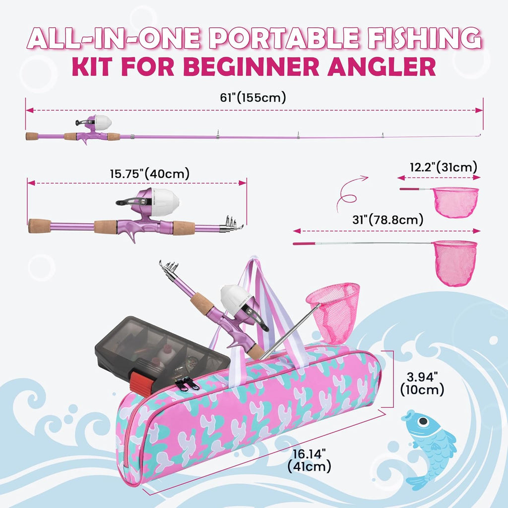 WIDDEN Kids Fishing Pole, Portable Telescopic Kids Fishing Poles for Boys and Girls, Fishing Rod and Reel Combo Kit with Tackle Box Bag Net, Best Fishing Pole for Toddler Youth and Beginners