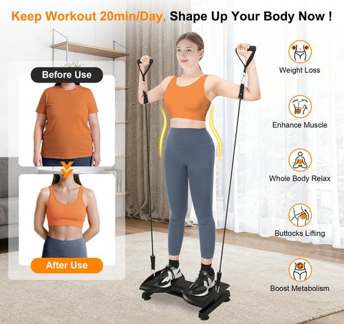 KESHWELL Waist Twist Machine Exercise,Ab Twist Board For Weight Loss&Waist Slim,Ab Machine with Resistance Band,Noiseless Waist Trainer For Women & Men, 330 Lbs Capacity Workout Equipment For Home.Black