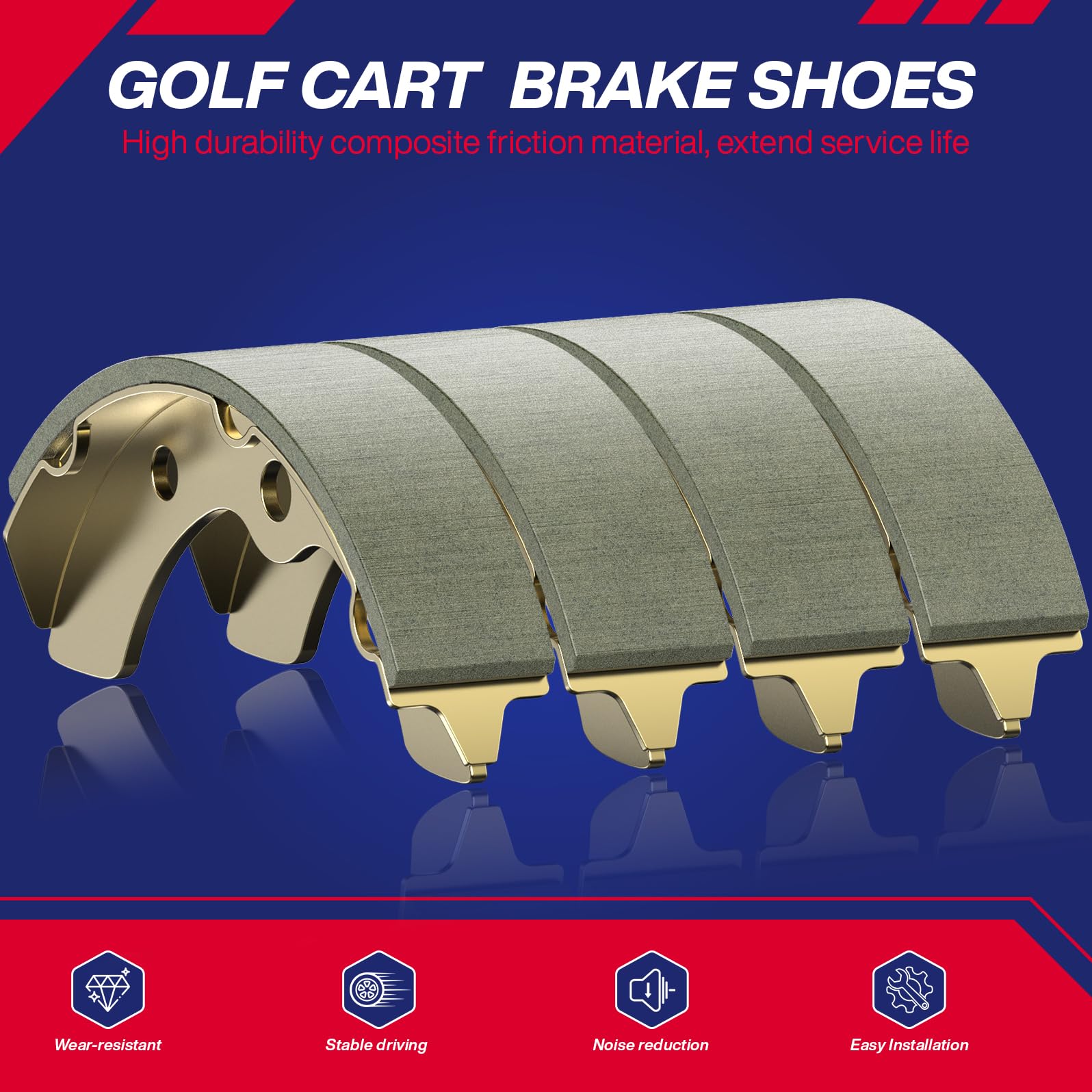 SUPGCPER 4 PCS Long Golf Cart Universal Brake Shoes, Fit Club Car DS&Carryall 1981-1994, EZGO XI-Serial 1983-1986, for Yamaha G1 1978-1980 2-Cycle, Golf Cart Brake Pads Replace OEM# 101146302 1011296