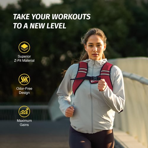 ZELUS Weighted Vest, Washable Z-Fit Soft Iron Weighted Vest for Women and Men, 5/10/15 lb Weight Vest with Reflective Strips & Adjustable Straps, Ultra Thin Weight Vest for Gym Strength Training, (5lb) Red