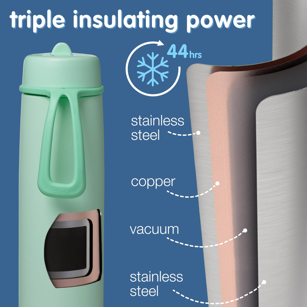 b.box 23oz Insulated Water Bottle w/Flip Top Lid for All Ages - 44 Hours Cold - Leak Proof Stainless Steel Water Bottle with Lid & Straw for Travel, Gym & School, BPA Free - Spearmint