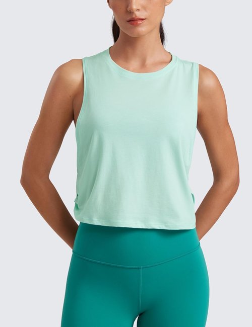 CRZ YOGA Pima Cotton Tank Top for Women - Loose Crop Sleeveless Athletic Shirt for Yoga & Gym