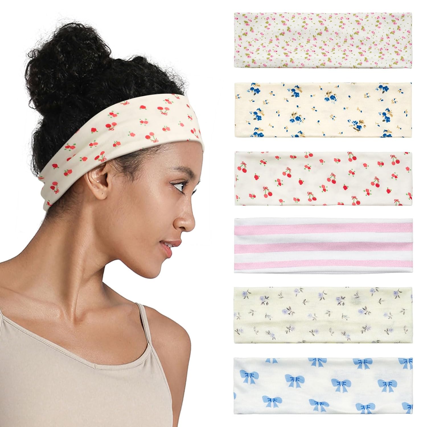 Skiennix Non-Slip Headbands for Women - 6 Pack Soft Stretchy Cotton Hair Bands for Yoga & Workout