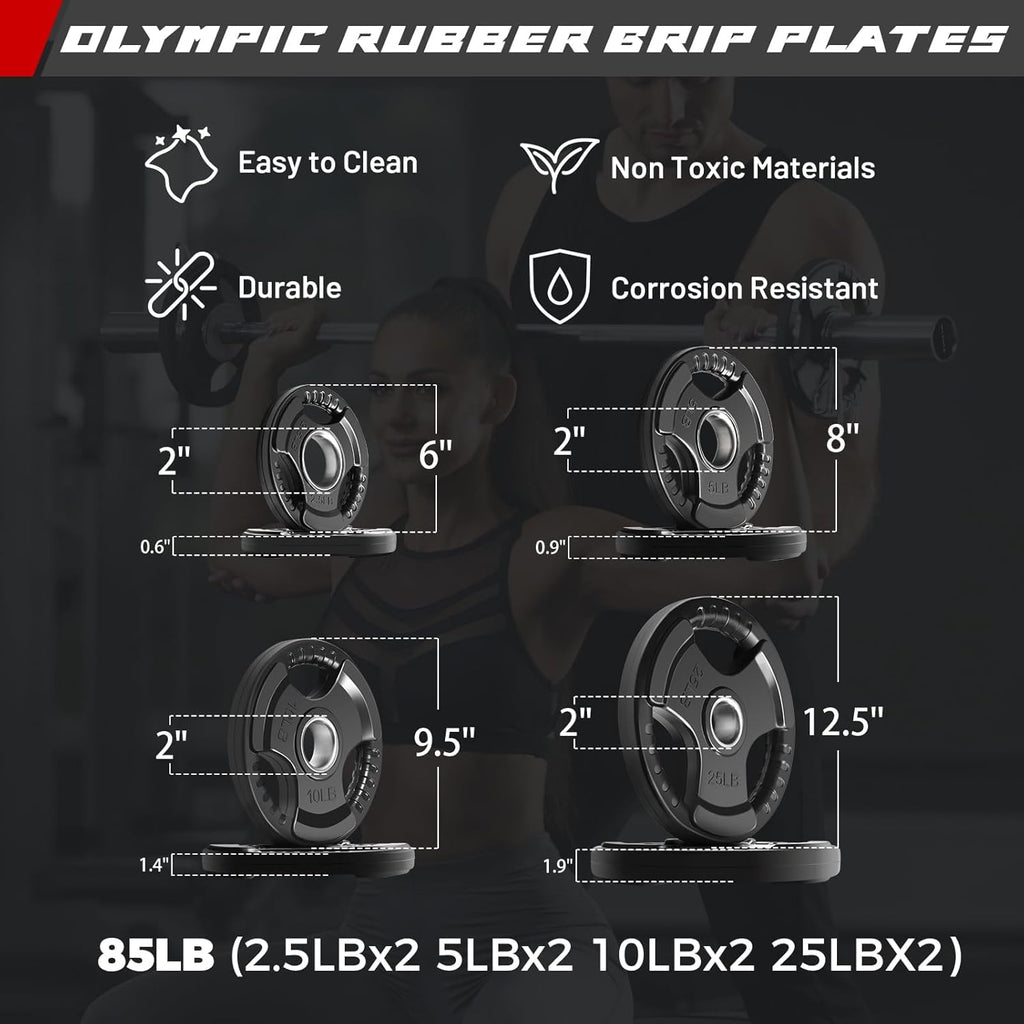 RitFit Olympic Barbell Weight Set - 4/6FT Bar with 55-115LB Plates for Weightlifting & Strength Training