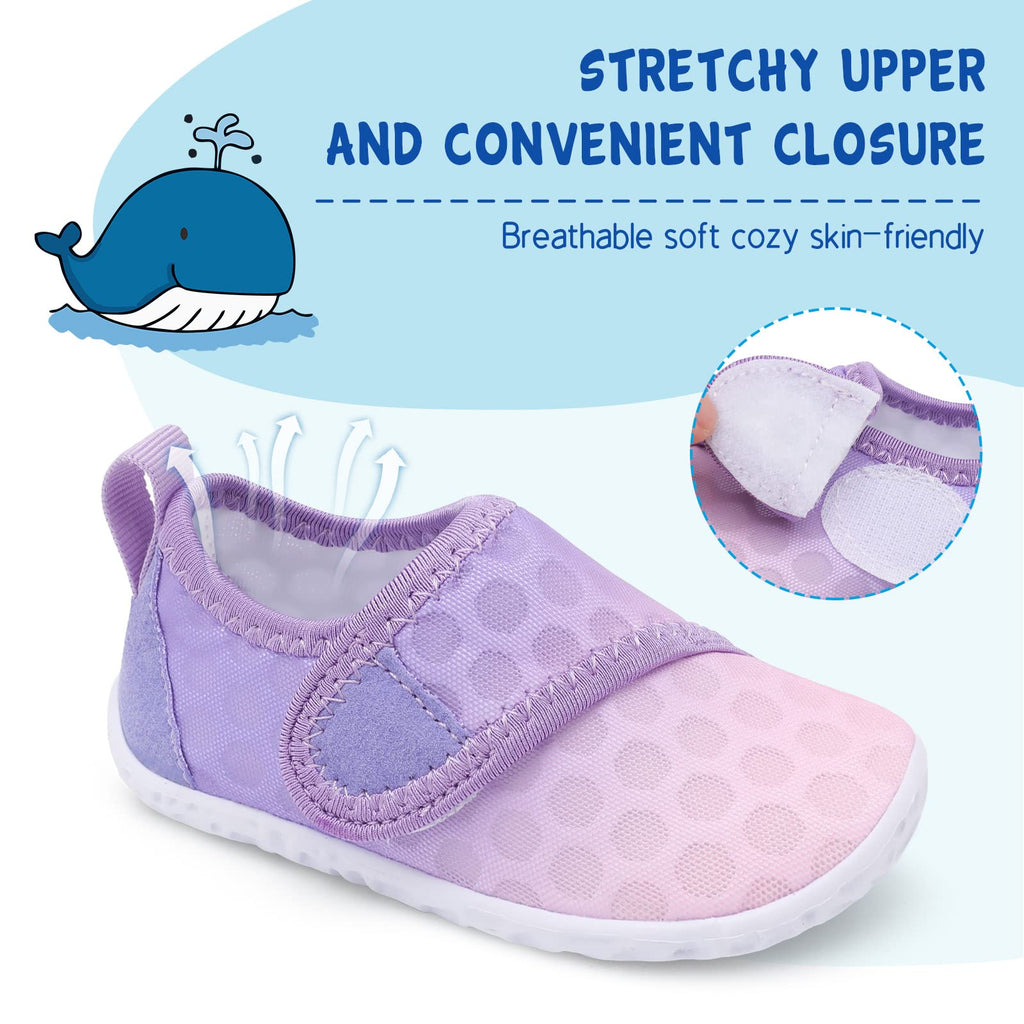 LeIsfIt Toddler Water Shoes Boys Girls Barefoot Aqua Socks Kids Breathable Quick-Dry Swim Shoes for Beach Pool Surf, Gradient Purple, 5 Toddler